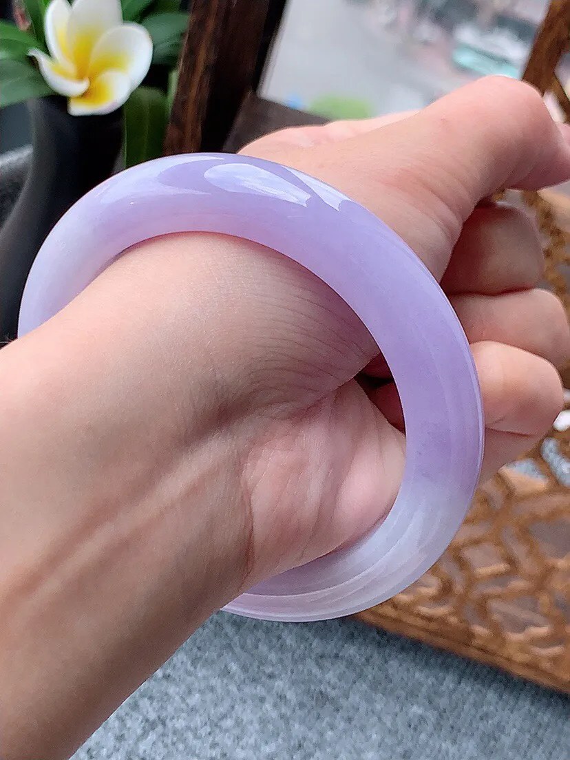 a货翡翠老坑种紫罗兰厚装正装正圈手镯58-59圈口 尺寸58×12×9.7mm 重量75.39g 0622