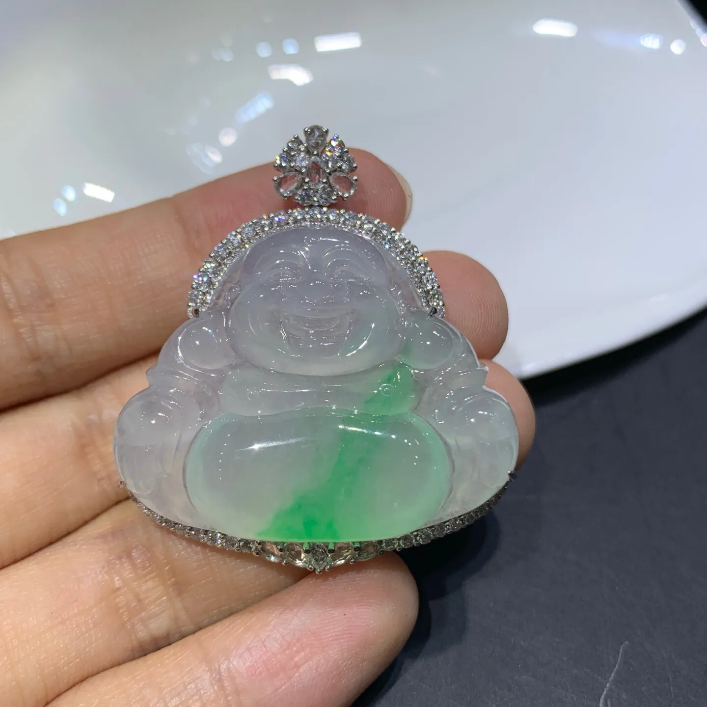 冰种带色佛公吊坠 整体尺寸41.8-36.6-11裸石28.5-36.6-7毫米