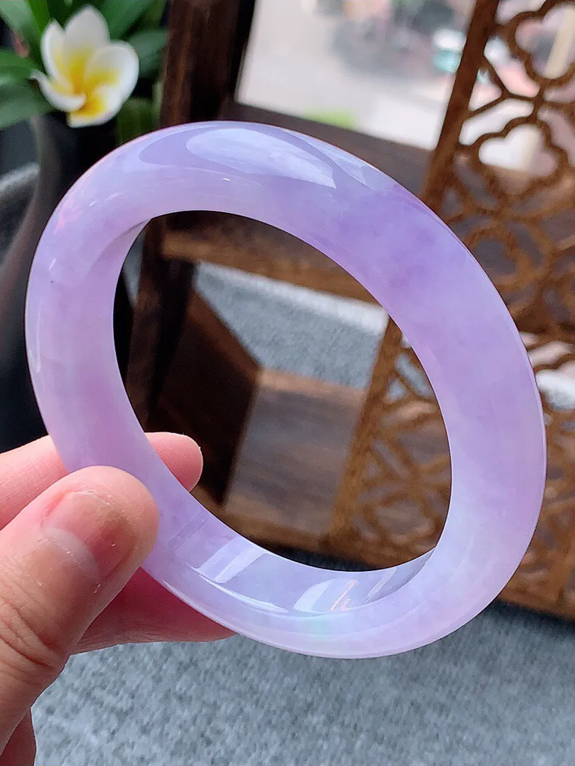 a货翡翠老坑种紫罗兰厚装正装正圈手镯58-59圈口  尺寸58×12×9.3mm 重量69.52g 