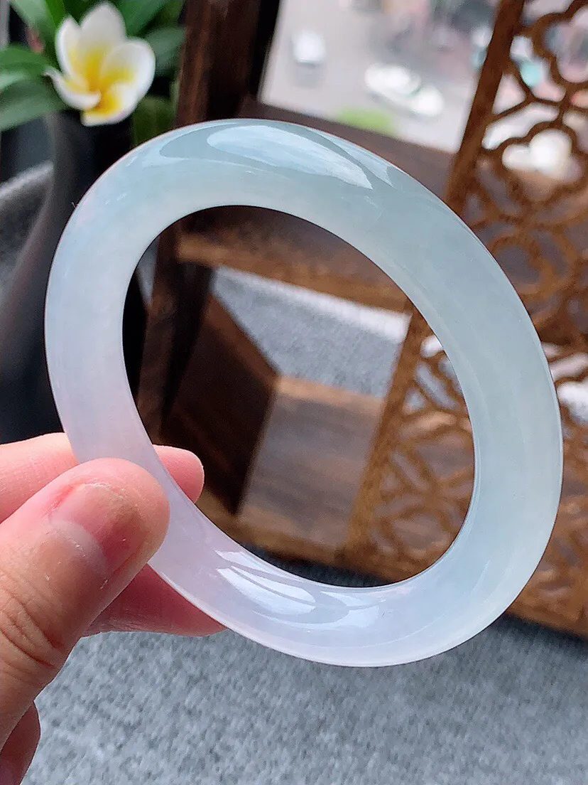 a货翡翠老坑冰种晴水圆条手镯54-55圈口 尺寸54.8×10mm 重量56.15g 0622