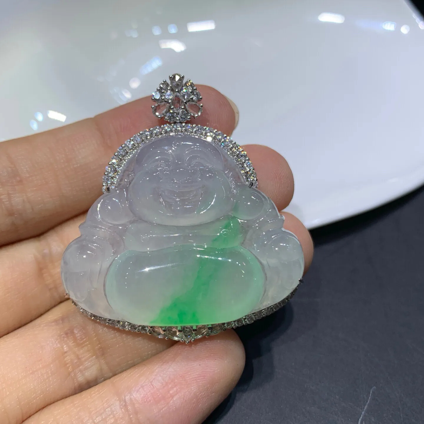 冰种带色佛公吊坠 整体尺寸41.8-36.6-11裸石28.5-36.6-7毫米