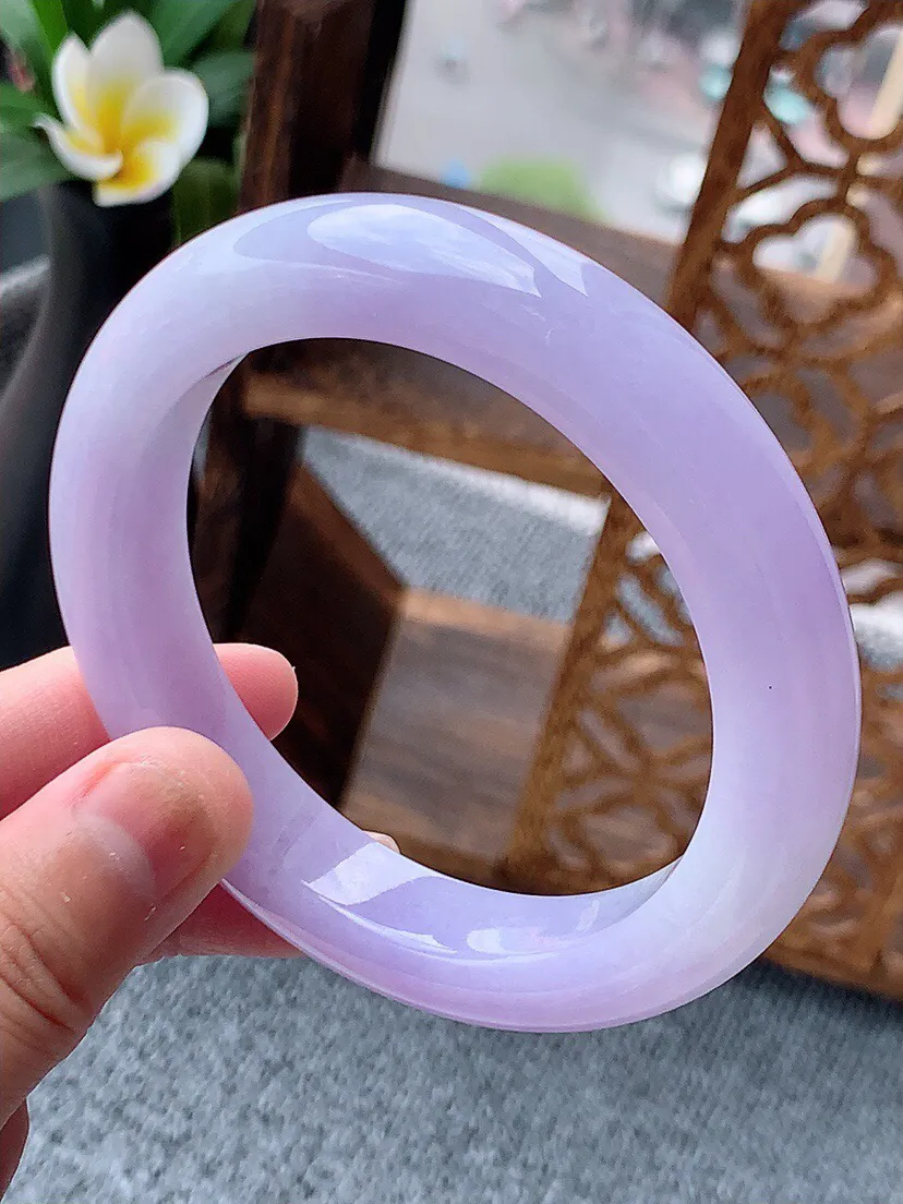 a货翡翠老坑种紫罗兰厚装正装正圈手镯58-59圈口 尺寸58×12×9.7mm 重量75.39g 0622
