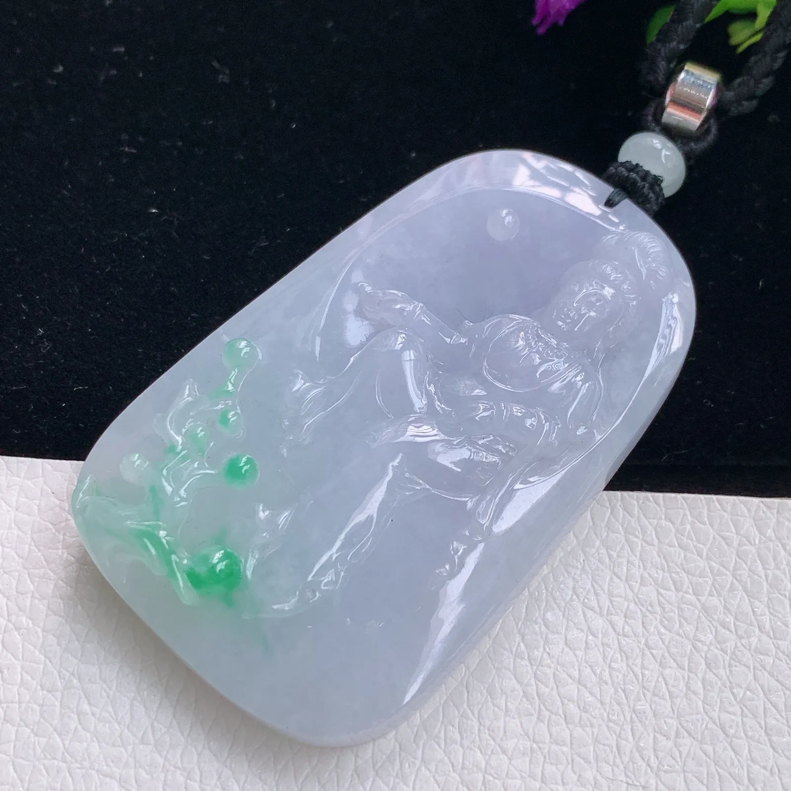 mut实拍58.5*37*9.5天然翡翠精雕飘阳绿自在观音 玉观音玉吊坠 玉挂件