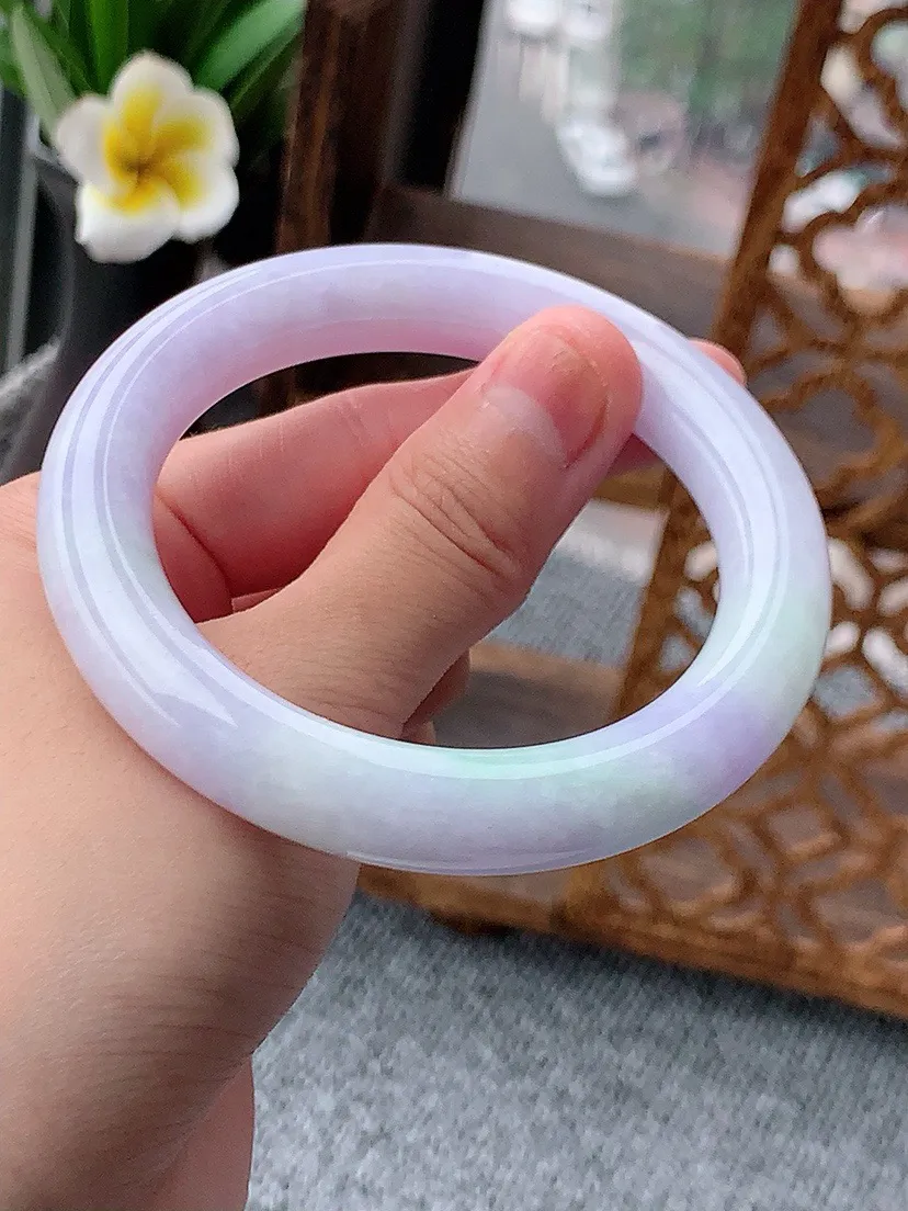 a货翡翠老坑紫罗兰圆条手镯55-56圈口  尺寸55×10.7mm 重量63.26g 0617