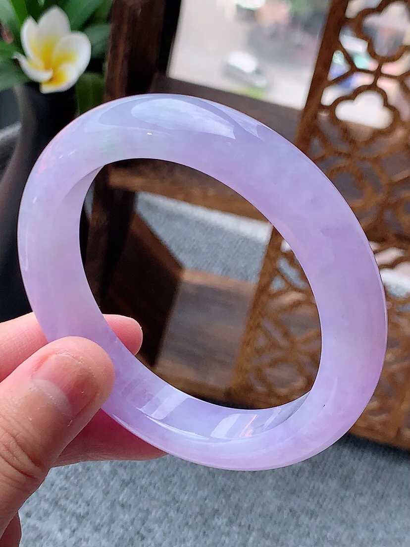 a货翡翠老坑种紫罗兰厚装正装正圈手镯58-59圈口  尺寸58×12×9.3mm 重量69.52g 0622