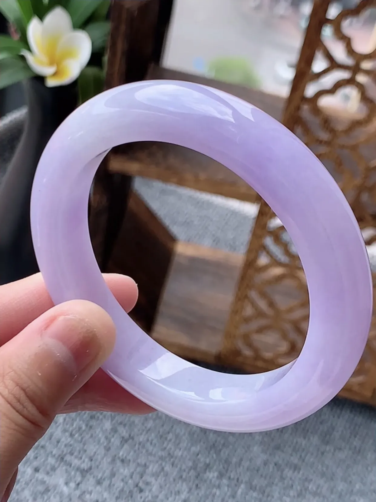 a货翡翠老坑种紫罗兰厚装正装正圈手镯58-59圈口 尺寸58×12×9.7mm 重量75.39g 0622
