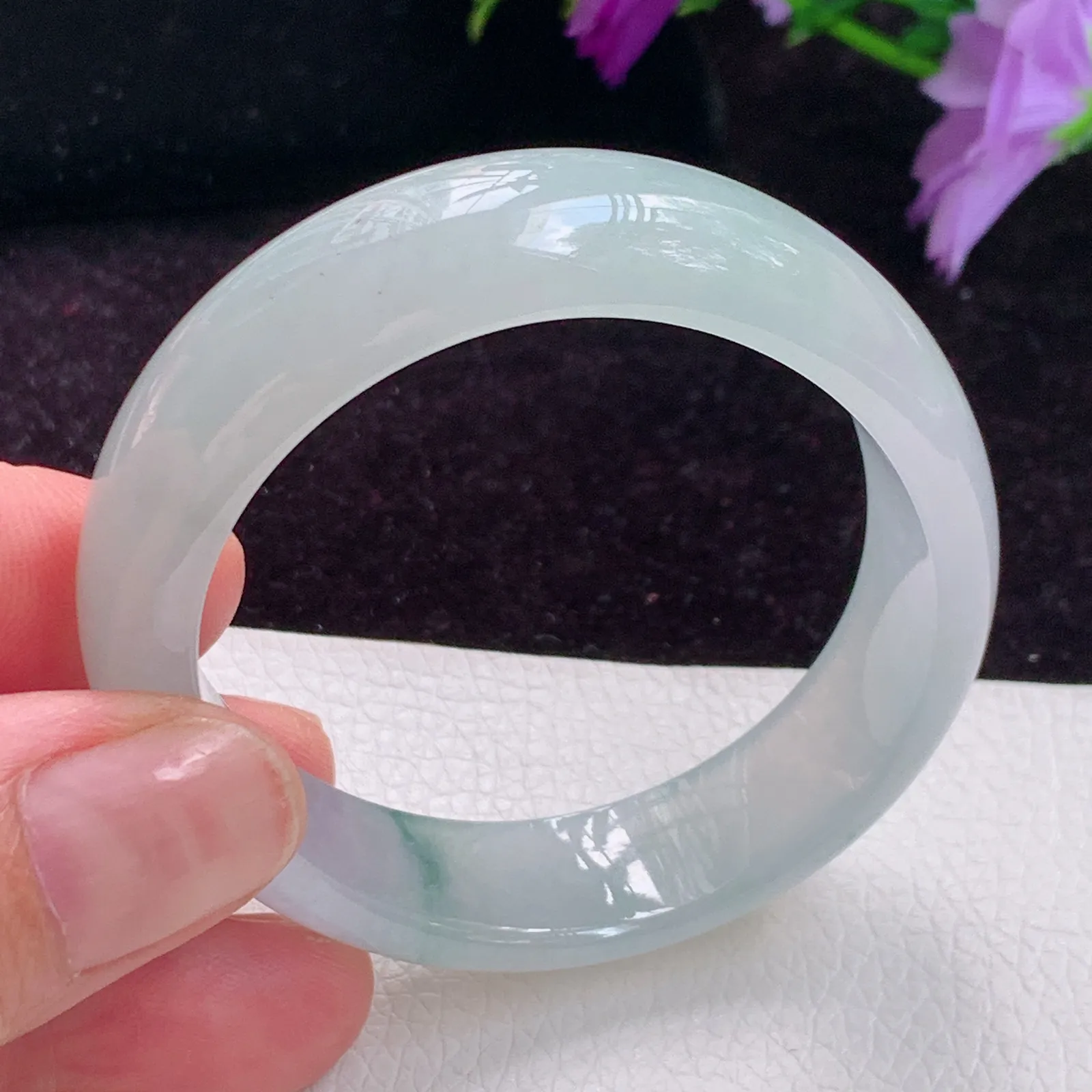 js小圈口53*43*12*6.2贵妃镯老坑精美冰胶灵动蛋形清秀翡翠玉手镯