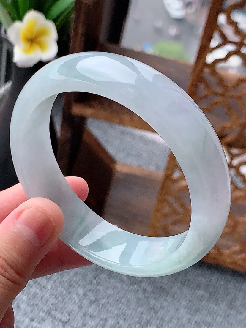 a货翡翠老坑轮胎边宽边正装正圈手镯59-60大圈口尺寸59×16.4×8.2mm 重量75.70g 