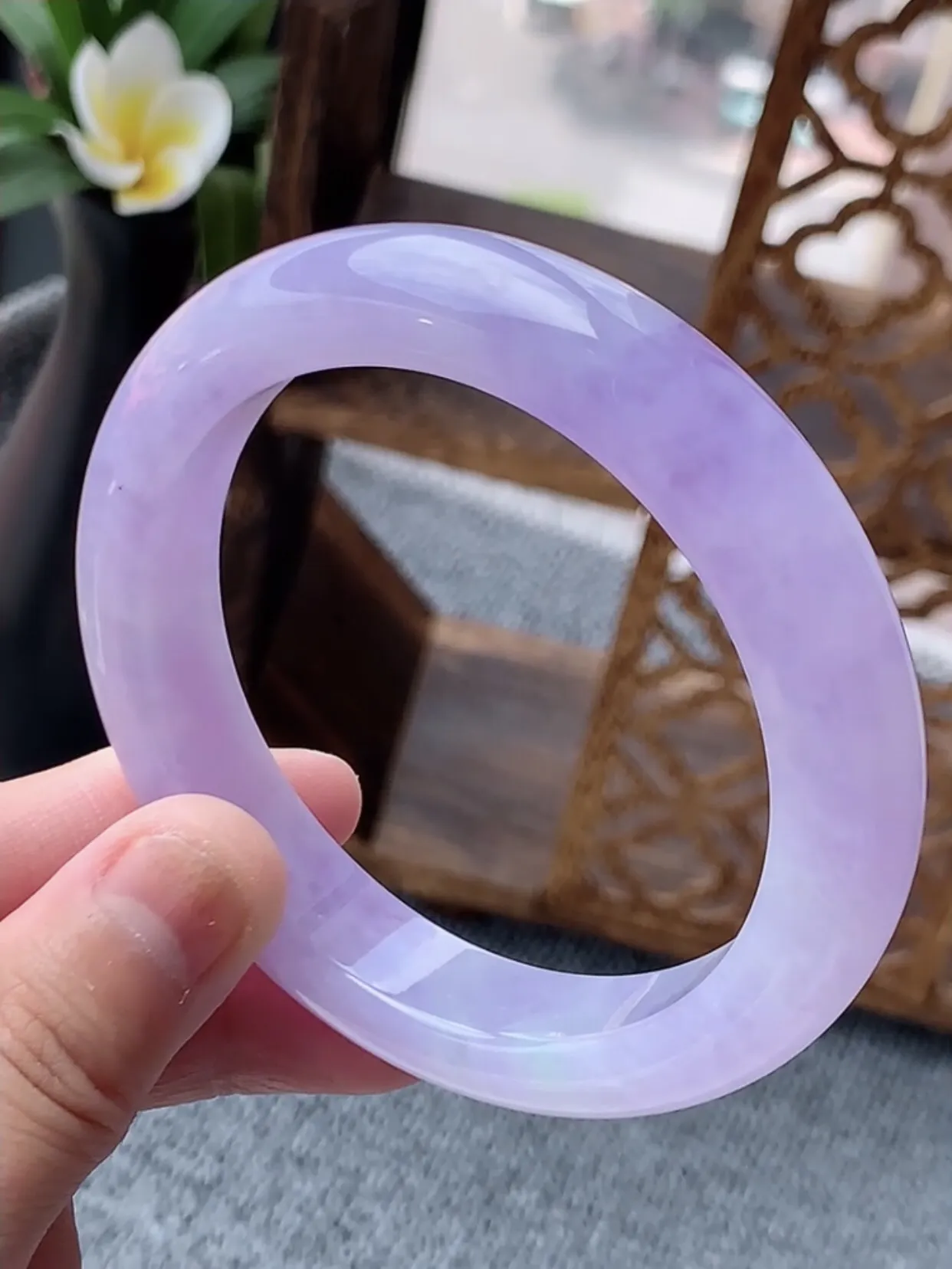 a货翡翠老坑种紫罗兰厚装正装正圈手镯58-59圈口  尺寸58×12×9.3mm 重量69.52g 0622