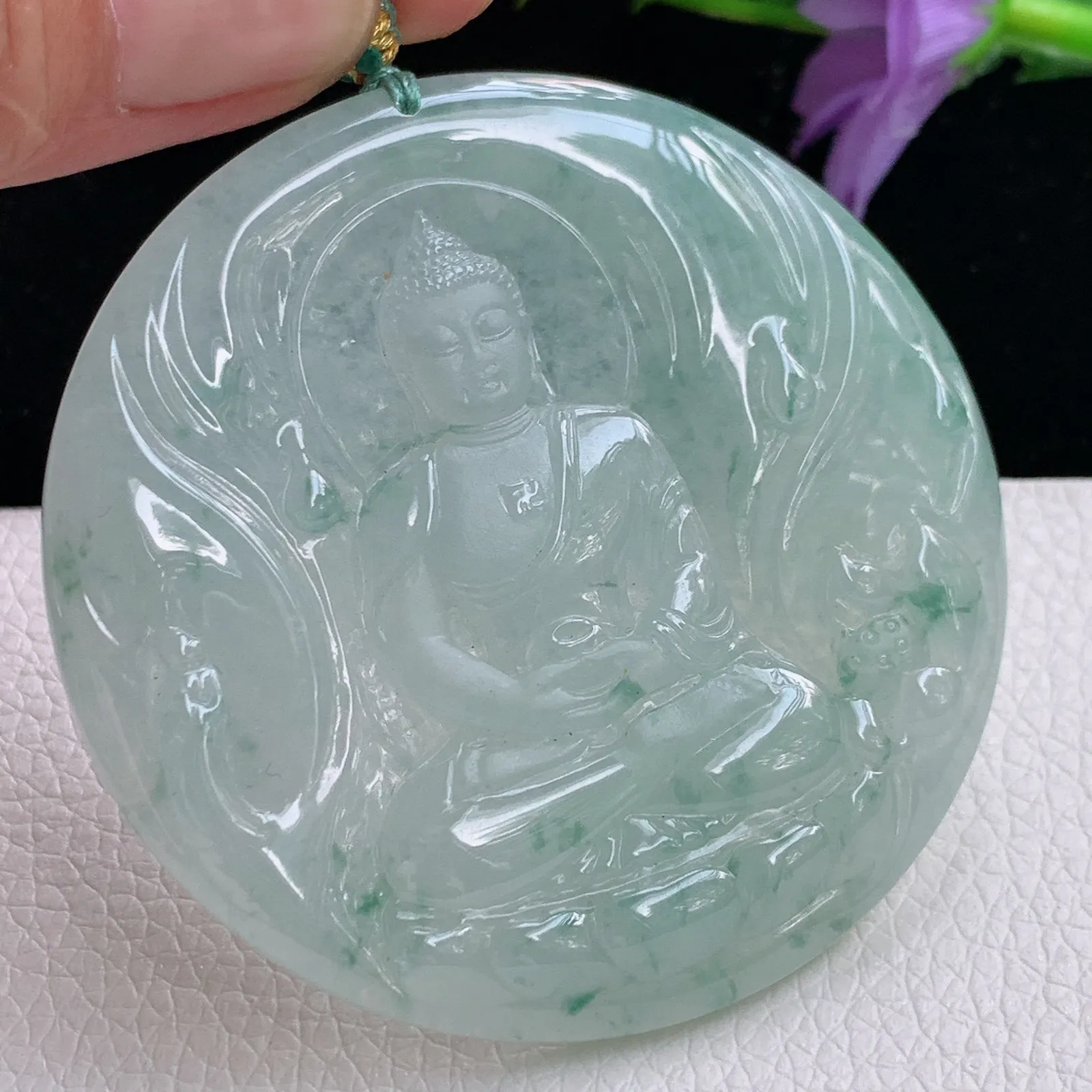 yn实拍54.8*5.7精雕冰飘花大日如来佛祖 普度众生玉吊坠 玉挂件