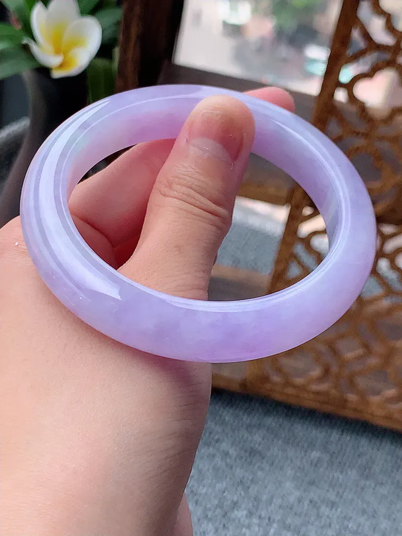 a货翡翠老坑种紫罗兰厚装正装正圈手镯58-59圈口  尺寸58×12×9.3mm 重量69.52g 0622