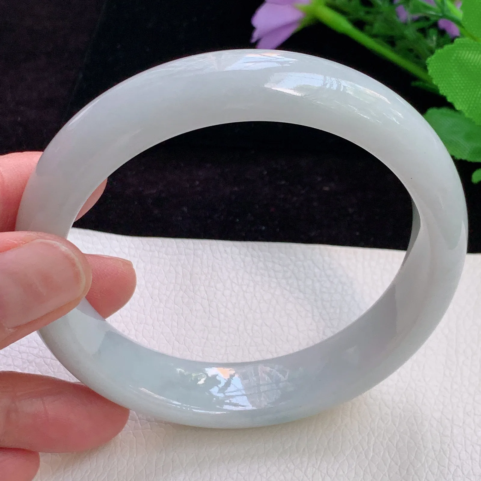 ll大圈口62.5*15*8.8平安镯 老坑精美胶感白月光翡翠宽边玉手镯 玉手环