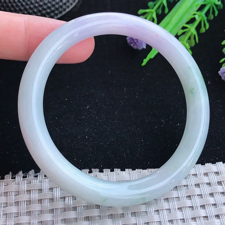 自然光54.5/8.4/8.6老坑秀气冰润紫罗兰飘花圆条手镯翡翠玉镯美人镯