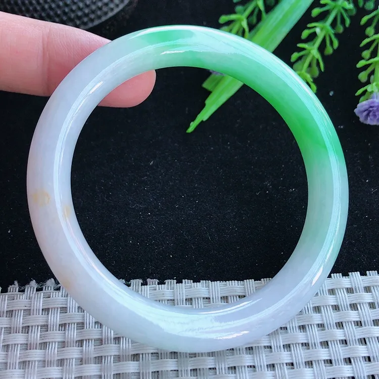 自然光55/9.1/9.2老坑冰润起胶飘阳绿圆条手镯翡翠玉镯美人镯