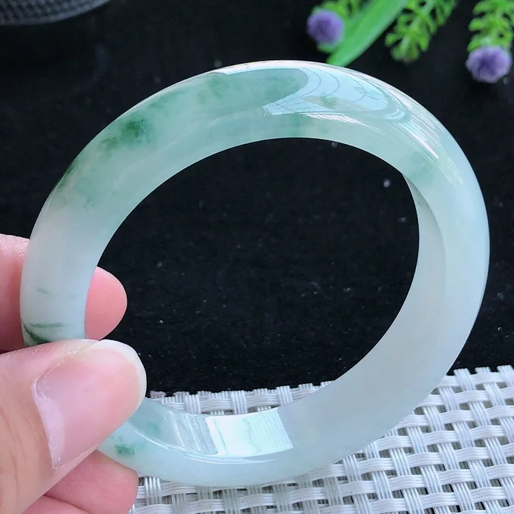 自然光54/12.5/8.7老坑冰胶水灵冰飘花手镯翡翠玉镯美人镯
