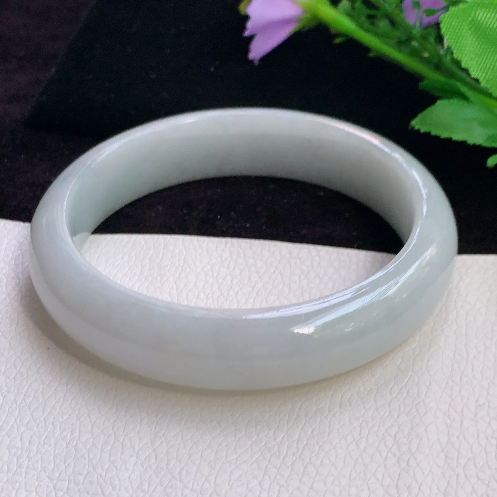 ll大圈口62.5*15*8.8平安镯 老坑精美胶感白月光翡翠宽边玉手镯 玉手环