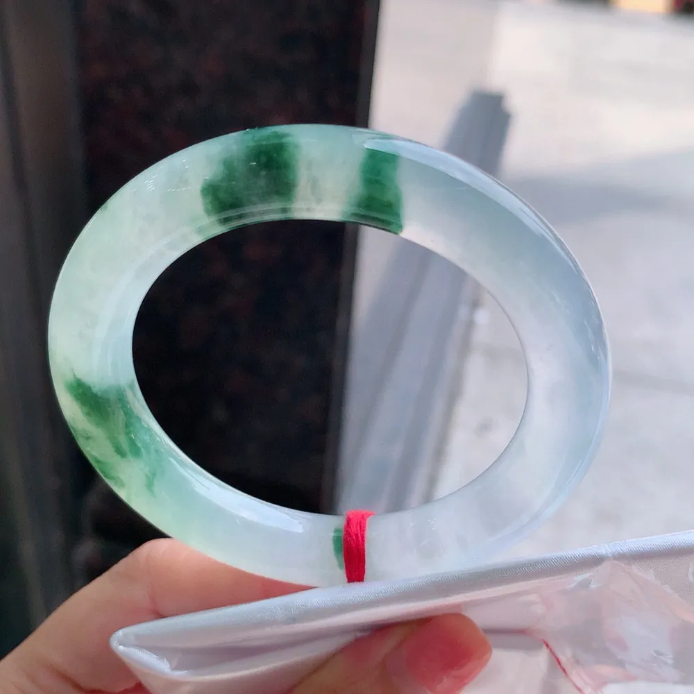 圆条冰玻飘花 无瑕 尺寸:55.2/11 花美 种水好