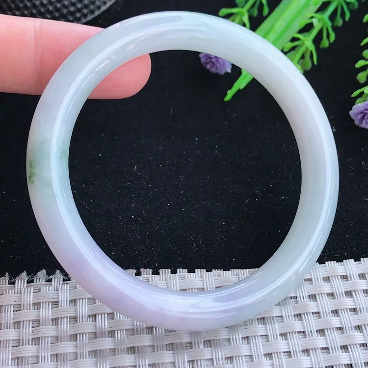 自然光54.5/8.4/8.6老坑秀气冰润紫罗兰飘花圆条手镯翡翠玉镯美人镯