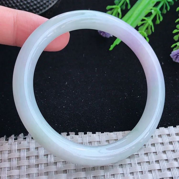 自然光54.5/8.4/8.6老坑秀气冰润紫罗兰飘花圆条手镯翡翠玉镯美人镯