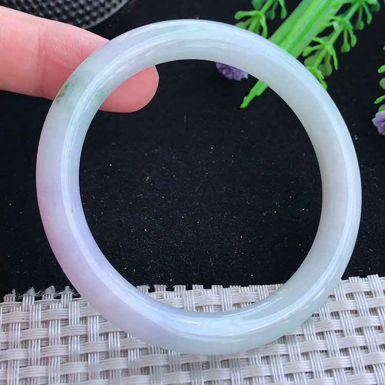 自然光54.5/8.4/8.6老坑秀气冰润紫罗兰飘花圆条手镯翡翠玉镯美人镯