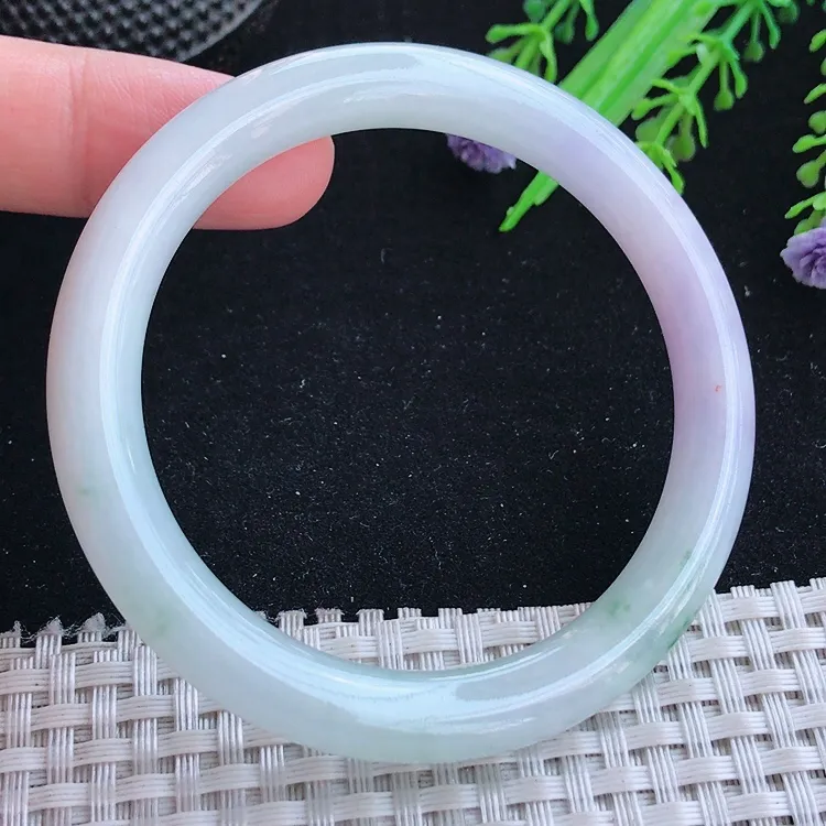 自然光54.5/8.4/8.6老坑秀气冰润紫罗兰飘花圆条手镯翡翠玉镯美人镯