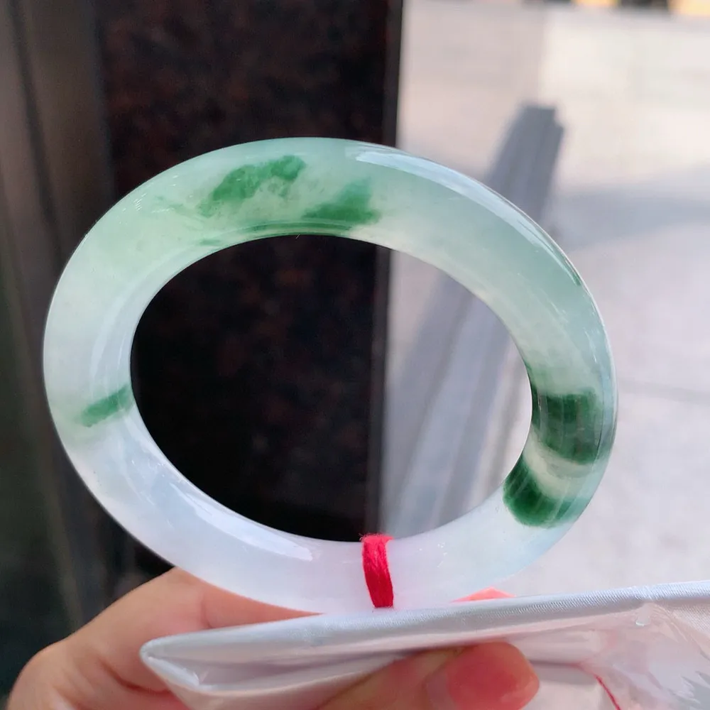 圆条冰玻飘花 无瑕 尺寸:55.2/11 花美 种水好