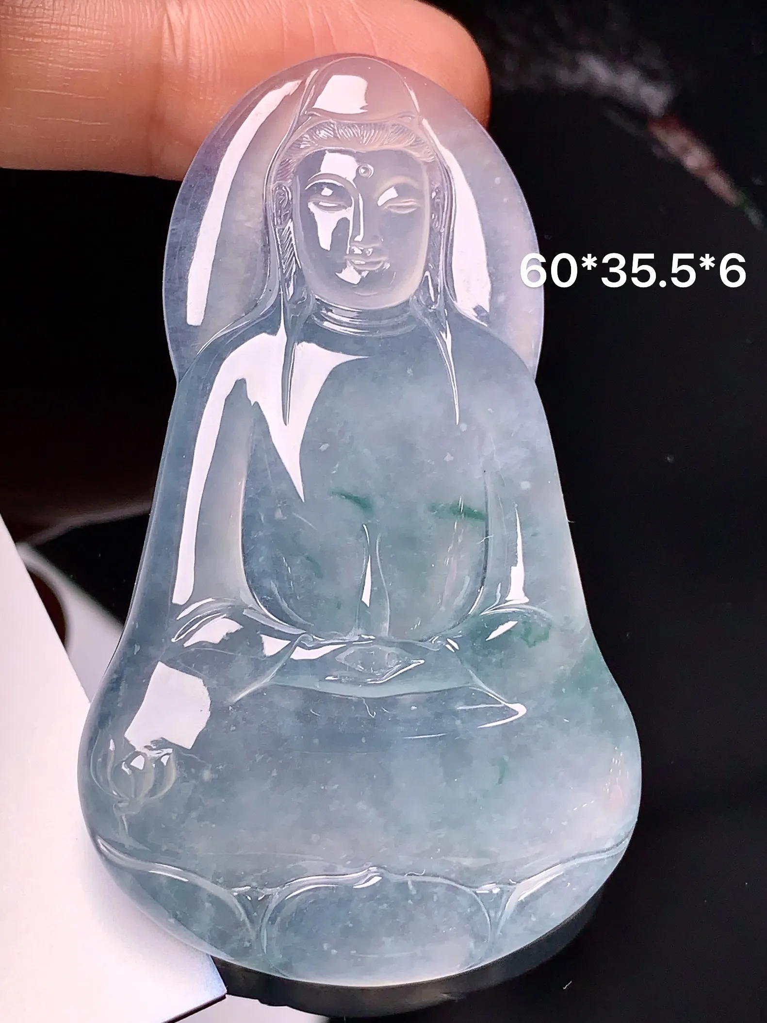 冰种素衣观音菩萨吊坠 玉质细腻 水润亮眼  整体尺寸60*35.5*6