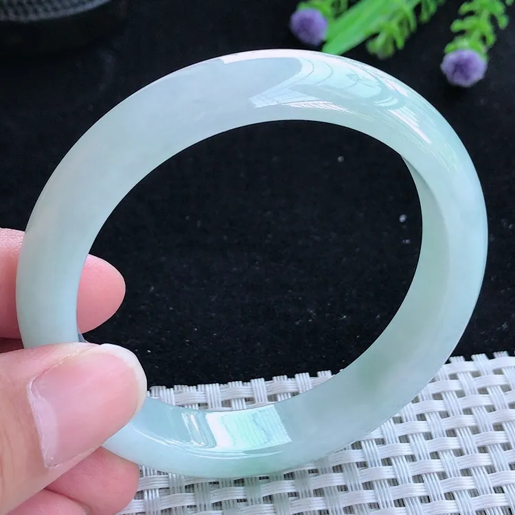 自然光56.5/12.2/8老坑冰胶果冻冰晴宽边手镯翡翠玉镯美人镯