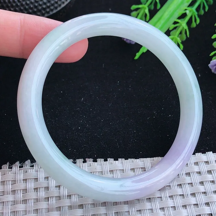 自然光54.5/8.4/8.6老坑秀气冰润紫罗兰飘花圆条手镯翡翠玉镯美人镯