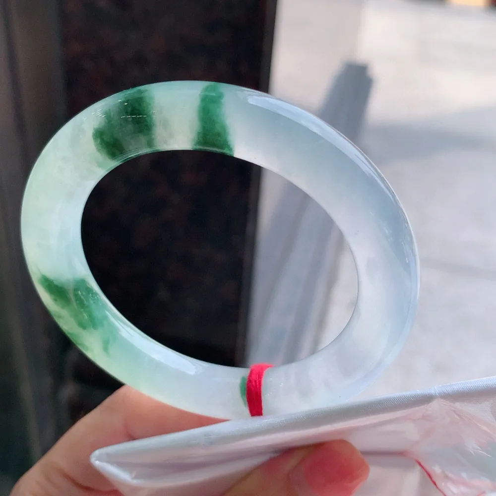圆条冰玻飘花 无瑕 尺寸:55.2/11 花美 种水好
