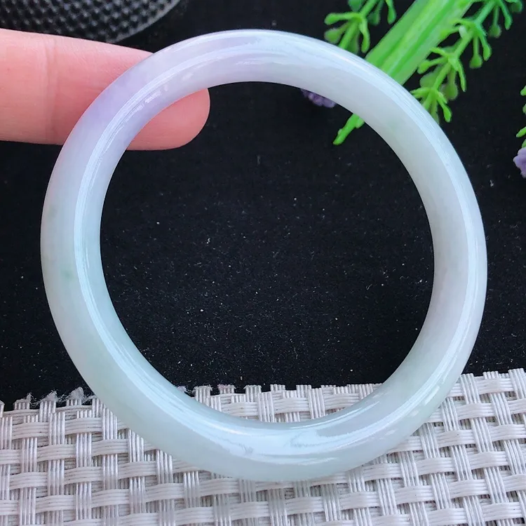 自然光54.5/8.4/8.6老坑秀气冰润紫罗兰飘花圆条手镯翡翠玉镯美人镯