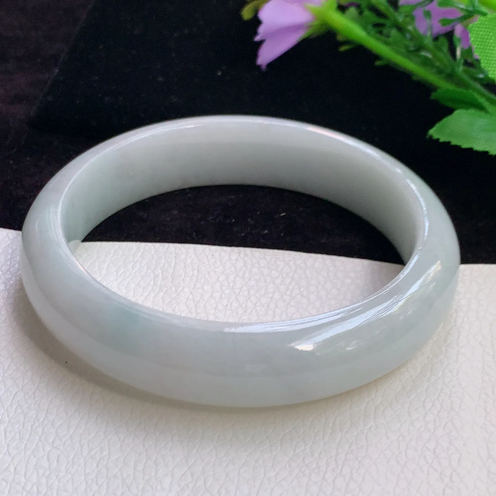 ll大圈口62.5*15*8.8平安镯 老坑精美胶感白月光翡翠宽边玉手镯 玉手环