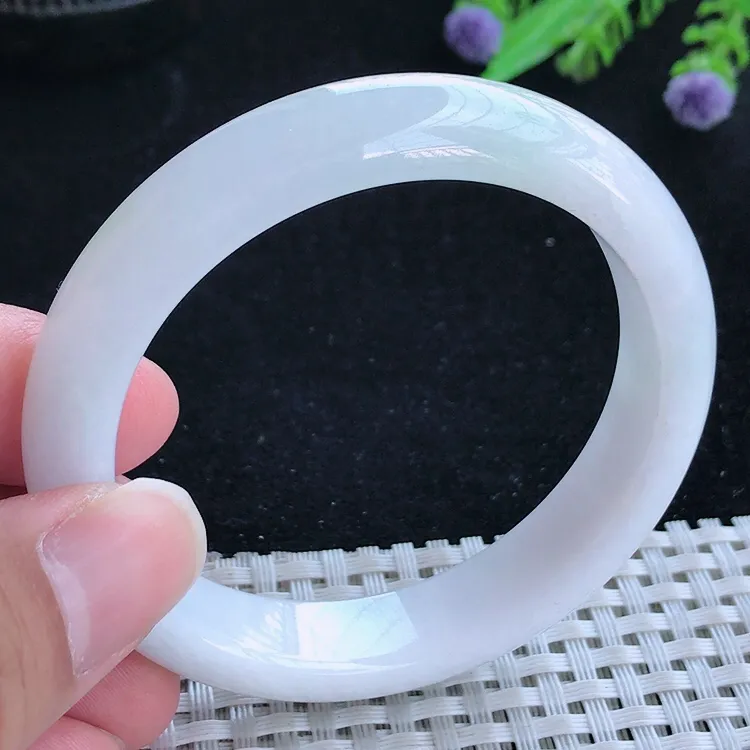 自然光53.5/11.9/7.8老坑种秀气冰润月光白手镯翡翠玉镯美人镯