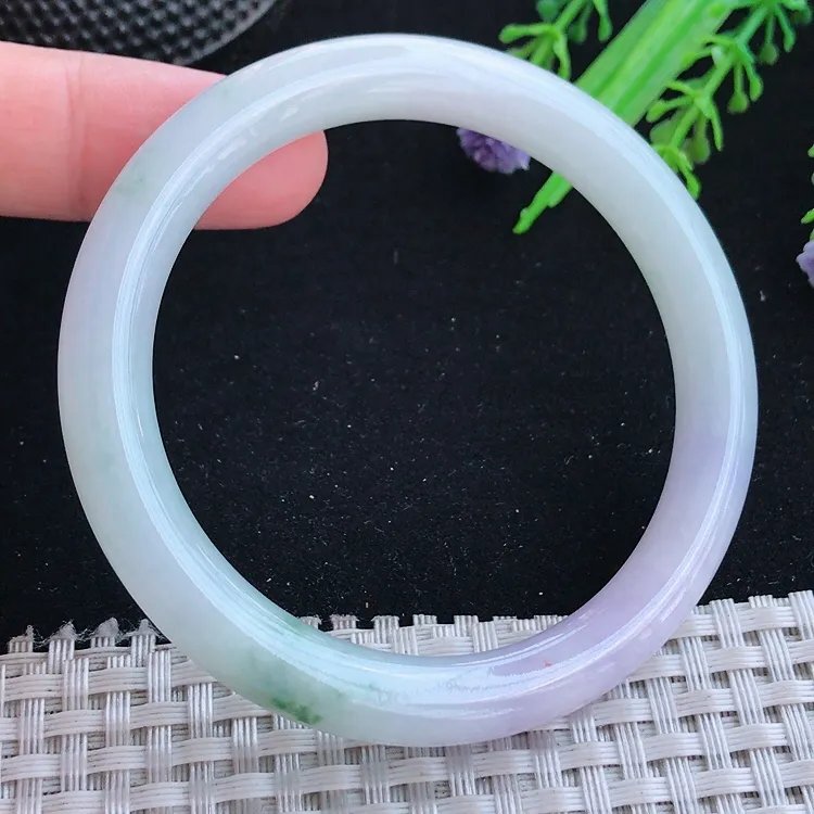 自然光54.5/8.4/8.6老坑秀气冰润紫罗兰飘花圆条手镯翡翠玉镯美人镯