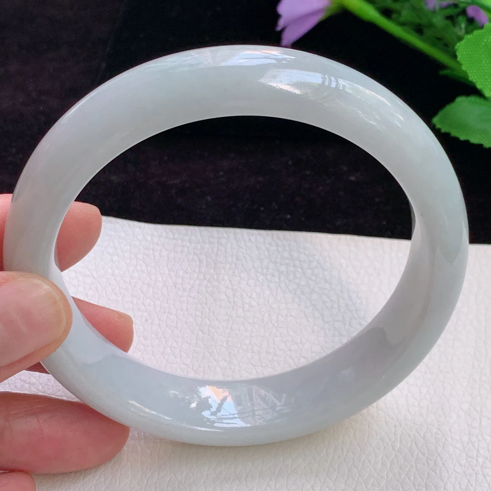 ll大圈口62.5*15*8.8平安镯 老坑精美胶感白月光翡翠宽边玉手镯 玉手环