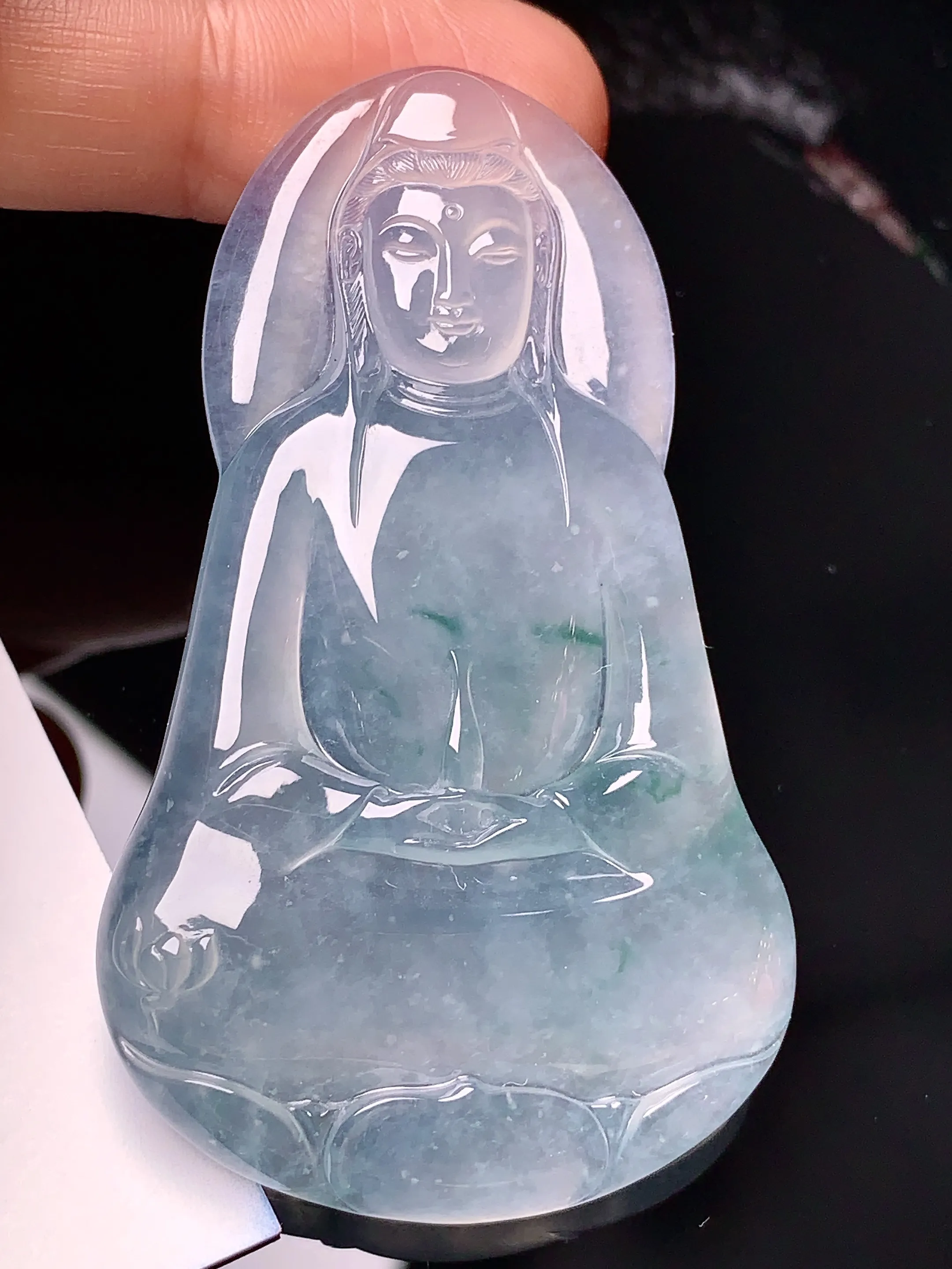 冰种素衣观音菩萨吊坠 玉质细腻 水润亮眼  整体尺寸60*35.5*6