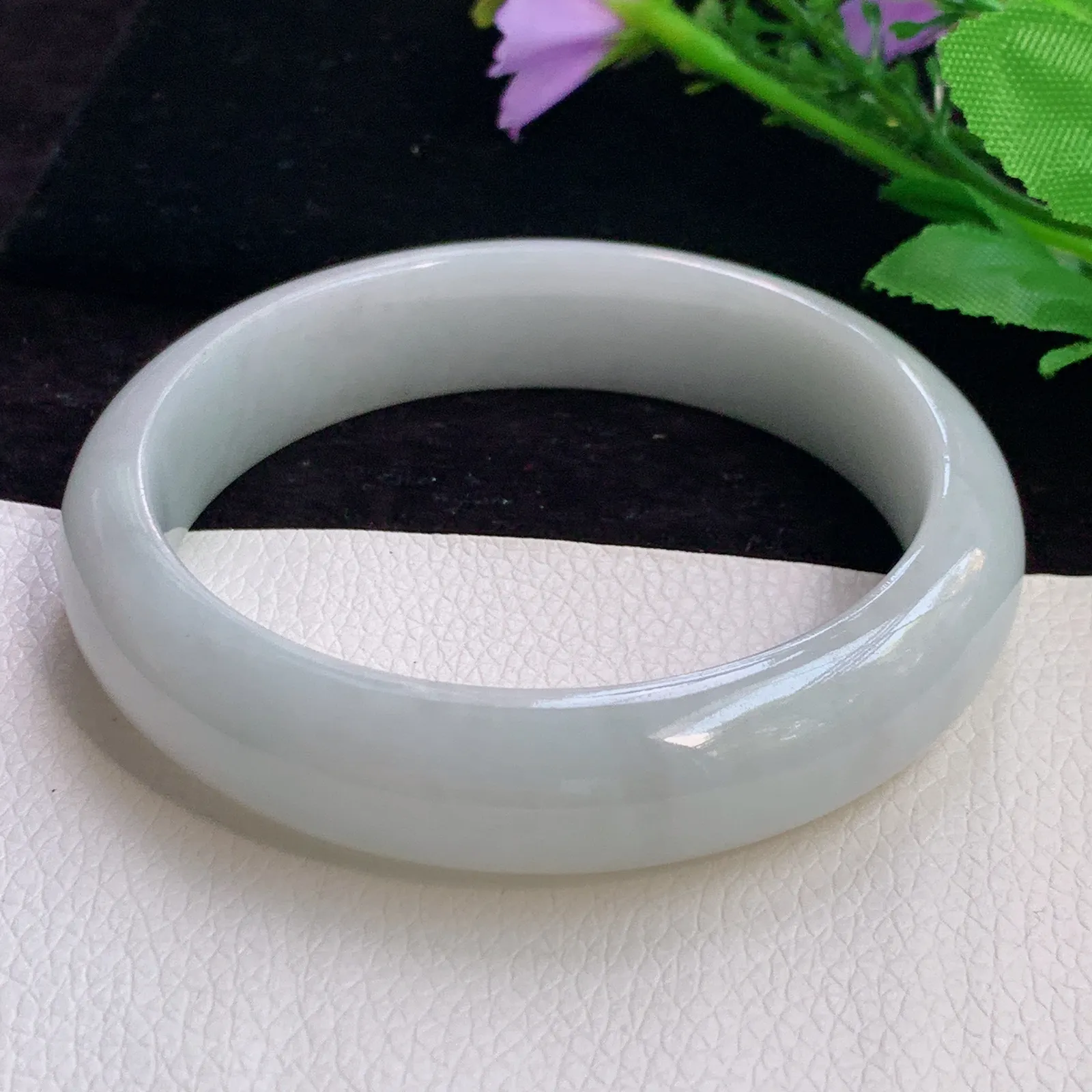 ll大圈口62.5*15*8.8平安镯 老坑精美胶感白月光翡翠宽边玉手镯 玉手环