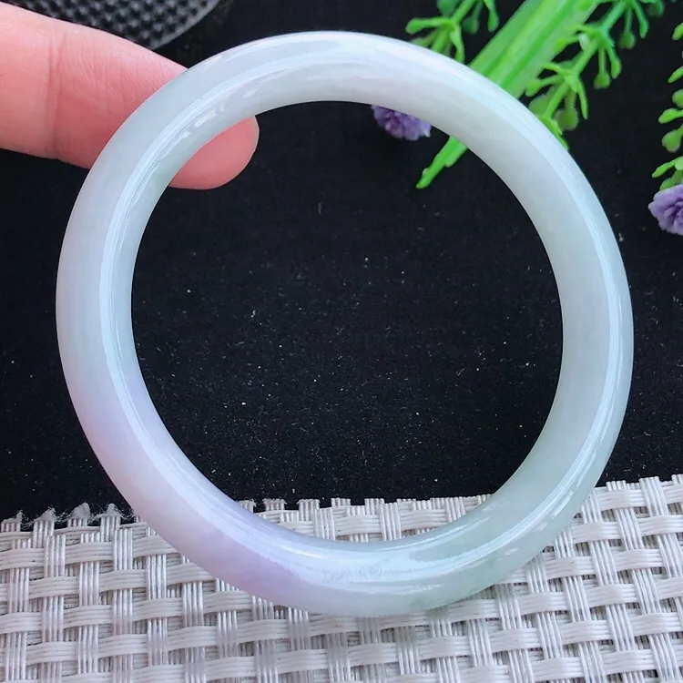 自然光54.5/8.4/8.6老坑秀气冰润紫罗兰飘花圆条手镯翡翠玉镯美人镯