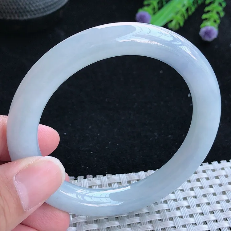 自然光57/10老坑冰胶水灵紫罗兰圆条手镯翡翠玉镯美人镯
