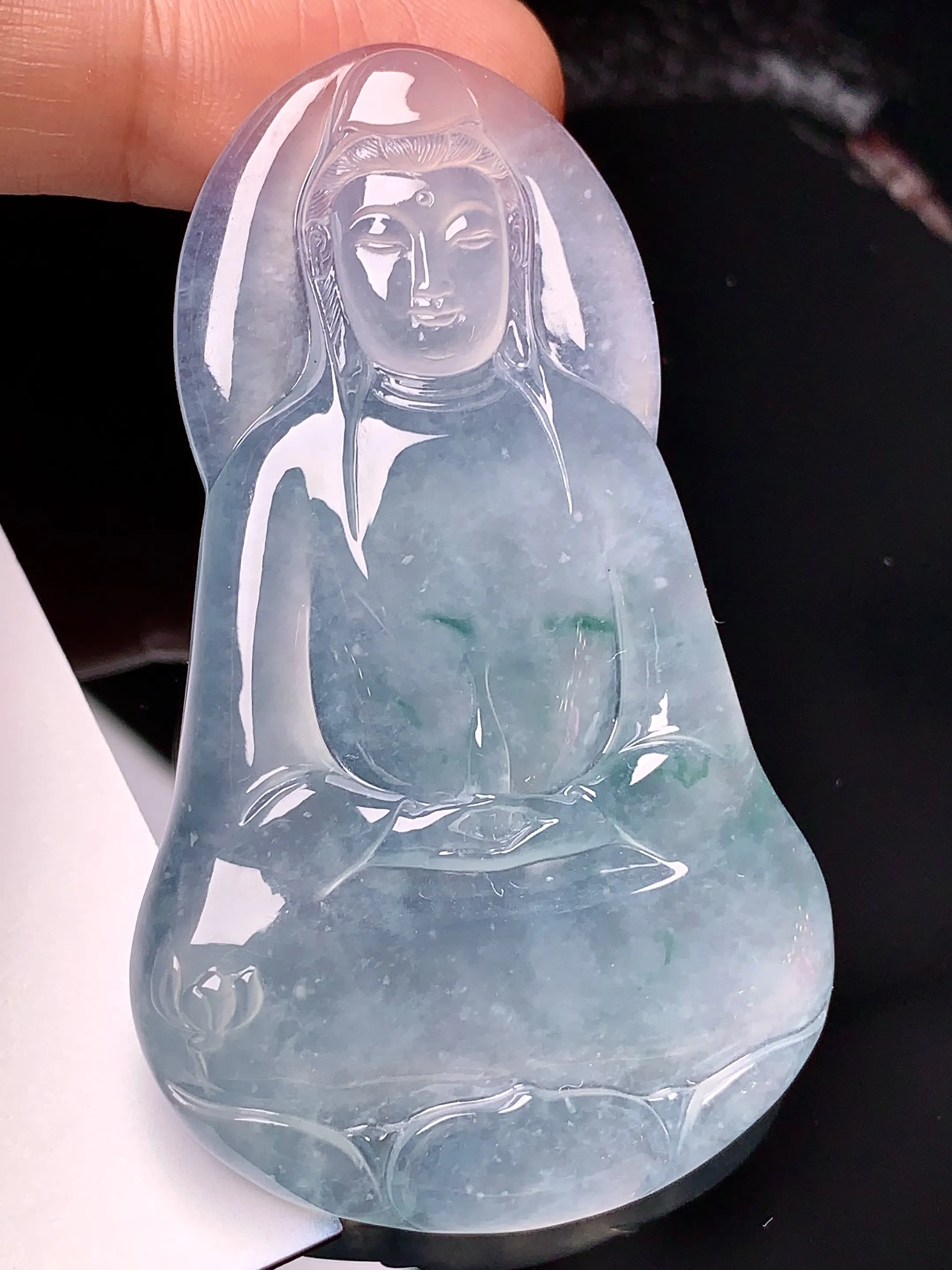 冰种素衣观音菩萨吊坠 玉质细腻 水润亮眼  整体尺寸60*35.5*6
