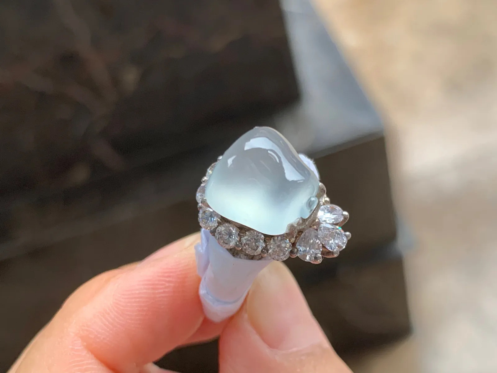 冰种福瓜戒面 冰透起光 铜托