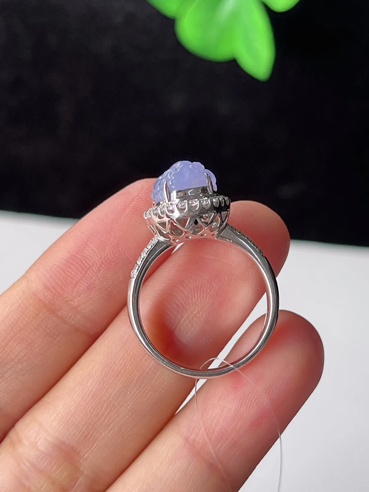 翡翠冰糯紫色貔貅戒指