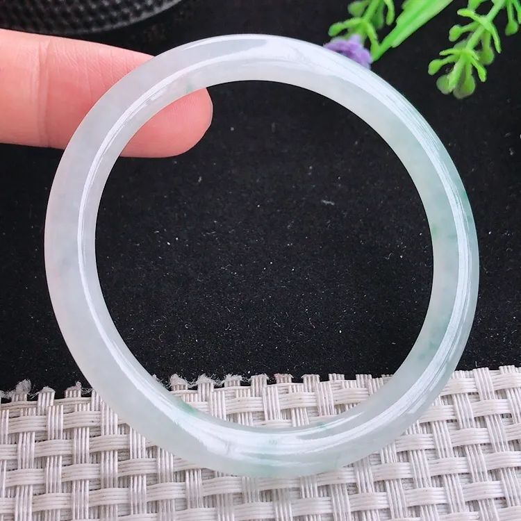 自然光53/5.7/7.1老坑冰种冰透飘花细条手镯叮当玉镯美人镯