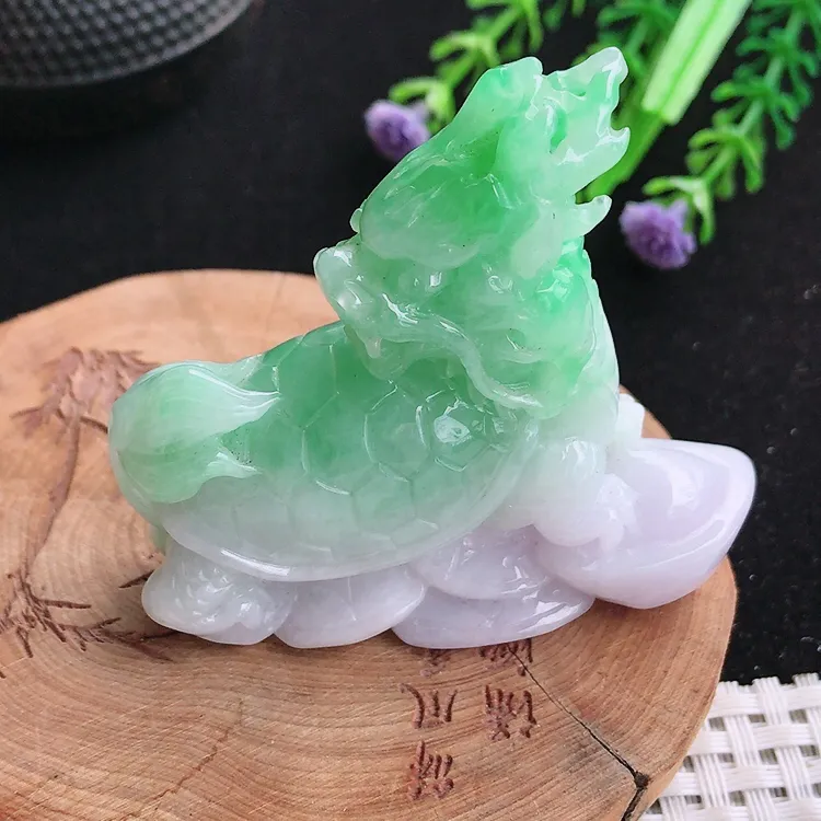 自然光57.5/15/53老坑精美冰润飘阳绿龙头龟小摆件龙龟手把件