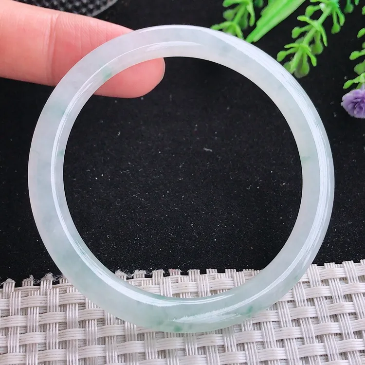 自然光53/5.7/7.1老坑冰种冰透飘花细条手镯叮当玉镯美人镯