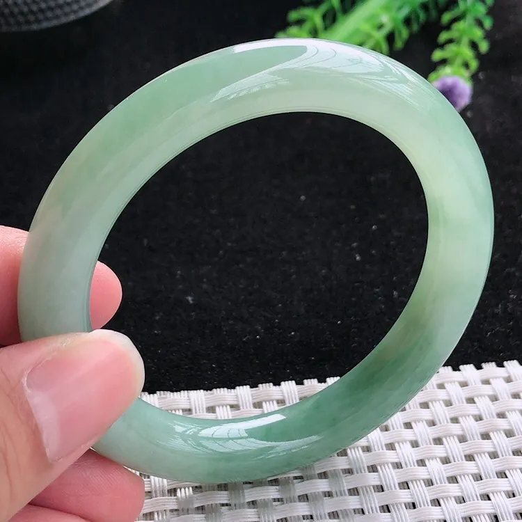 自然光54/10/9.8老坑冰润水灵冰晴绿圆条手镯翡翠玉镯美人镯