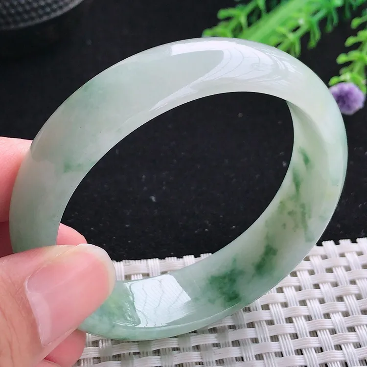 自然光55/49/16.6/7老坑温润飘花特色飘花贵妃手镯翡翠玉镯轮胎镯