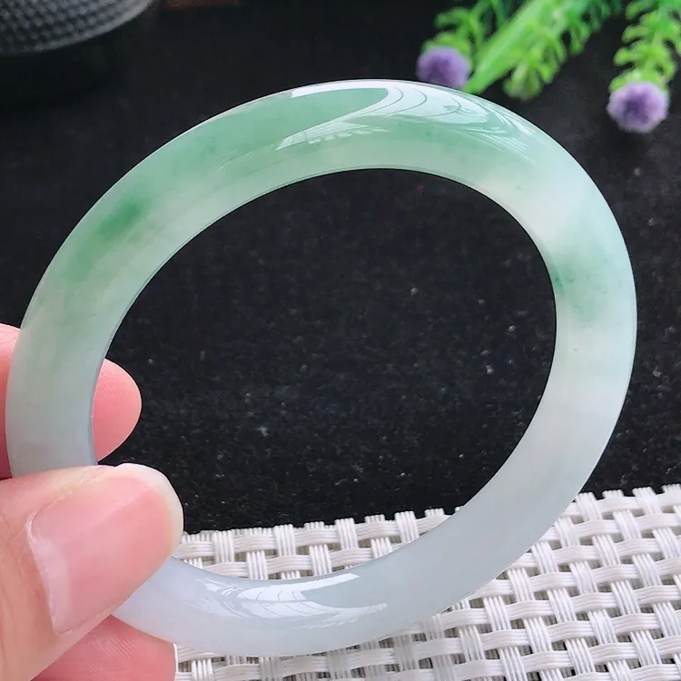 自然光55/9.1老坑冰胶果冻冰飘花圆条手镯翡翠玉镯美人镯