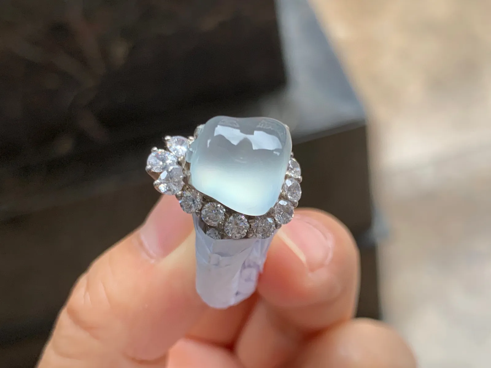 冰种福瓜戒面 冰透起光 铜托