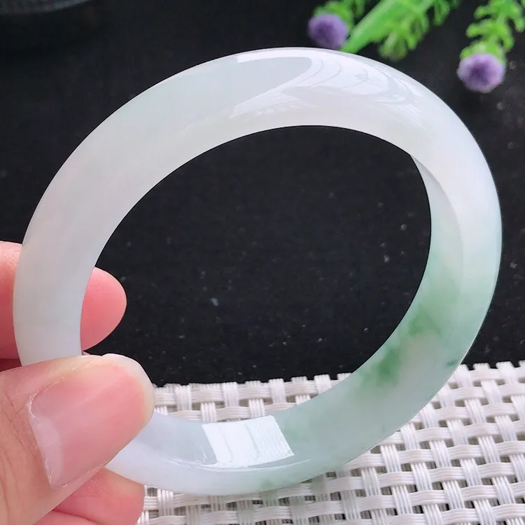 自然光56.5/12.4/8.3老坑冰胶水灵飘花手镯翡翠玉镯美人镯